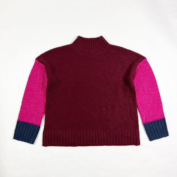 NEW Michael Stars Grete Colorblock Knit Mockneck Pullover Sweater Pink Burgundy