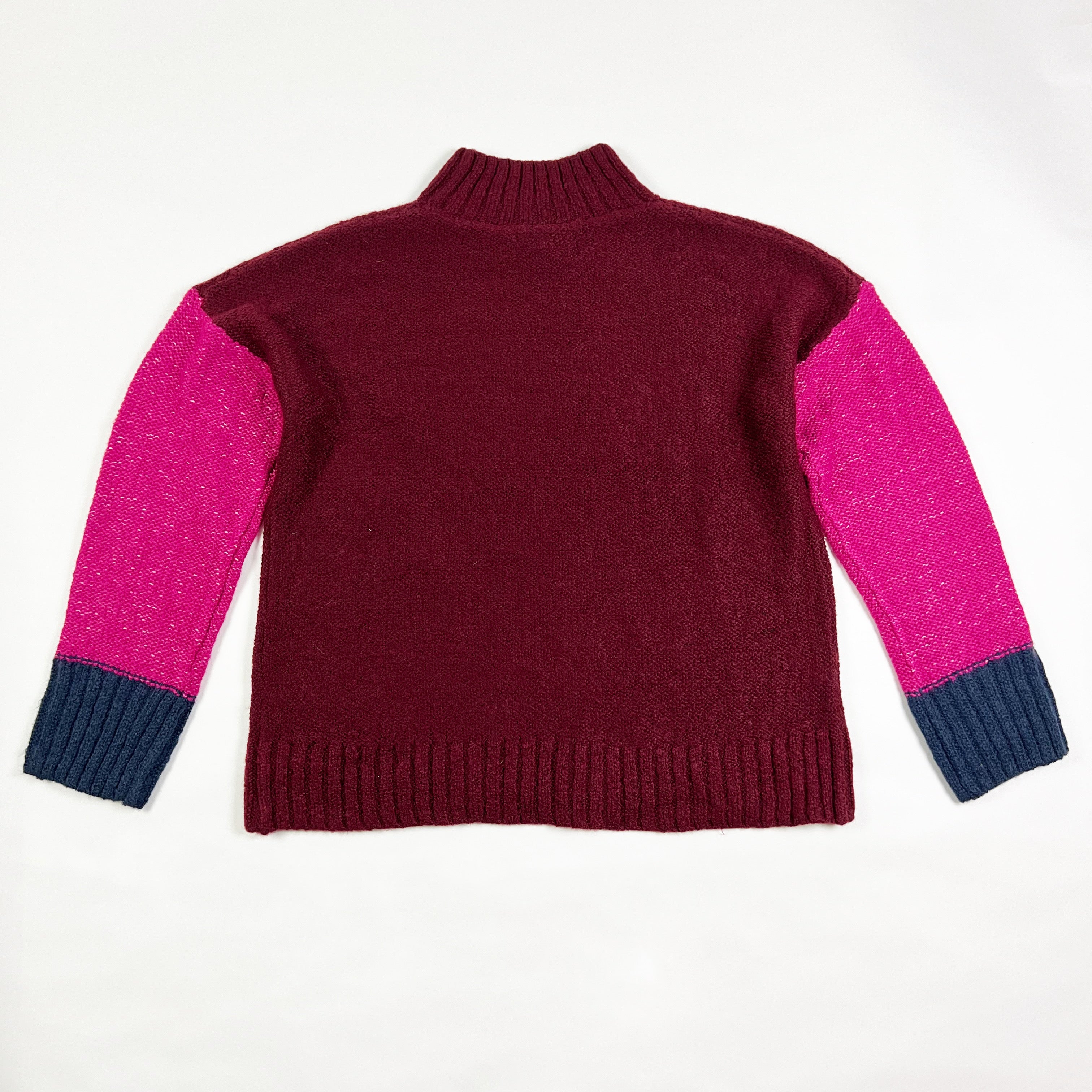 NEW Michael Stars Grete Colorblock Knit Mockneck Pullover Sweater Pink Burgundy