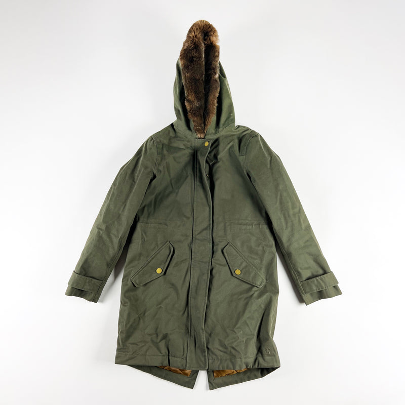 NEW Joules Piper Waterproof Rain Coat Faux Vegan Fur Lined Hood Jacket Green 4