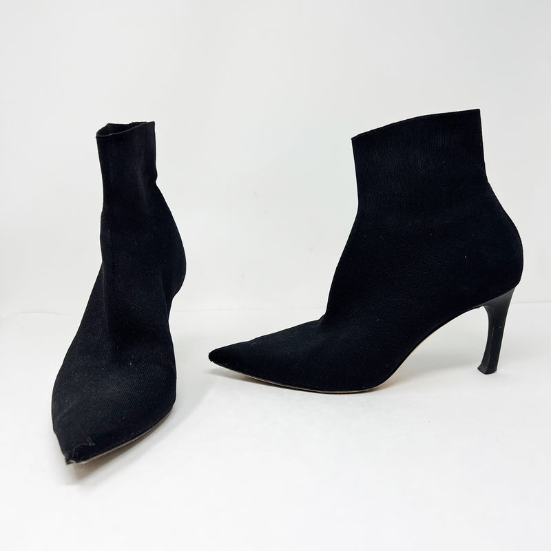 M.M. Lafleur The Lana 3D-Knit Stretch Pull On Ankle High Heel Boots Shoes Black