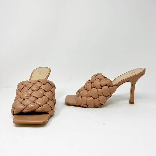 Marc Fisher LTD Dakina Square Open Toe Woven Braided Leather High Heel Sandals 9
