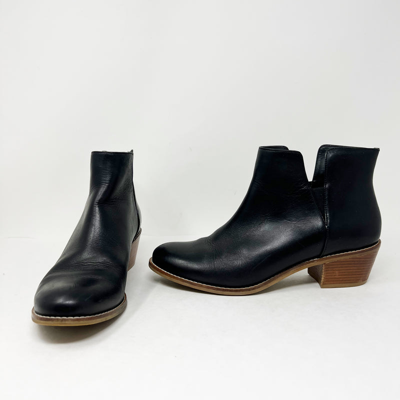 Cole Haan Abbot Black Smooth Leather Stacked Wood Heel Ankle Booties Shoes 9