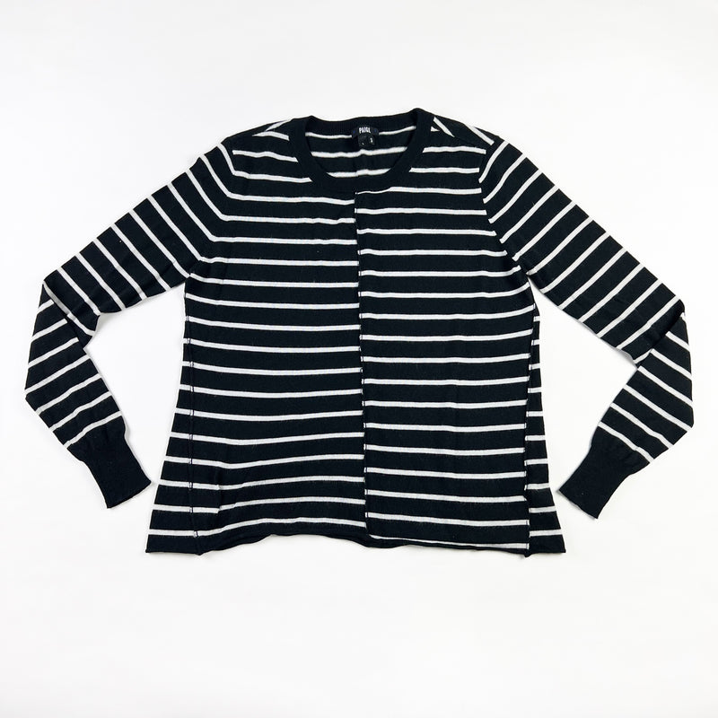 Paige Allie Wool Blend Knit Asymmetrical Stripe Crew Neck Pullover Sweater Large