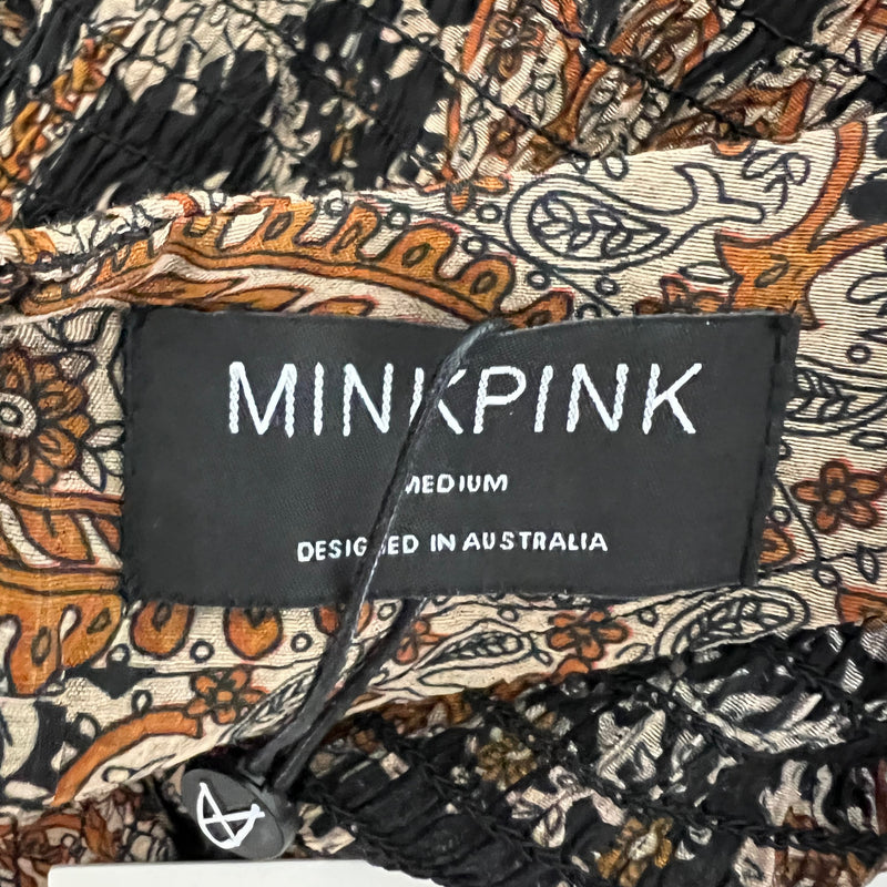 NEW MinkPink Persian Paradise Print Pattern Chiffon Smocked Tiered Midi Dress M