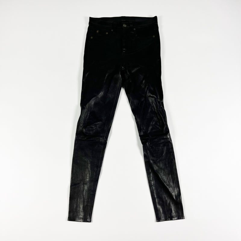 Rag & Bone High Rise Genuine Lamb Leather Cotton Lined Skinny Pants Black 26