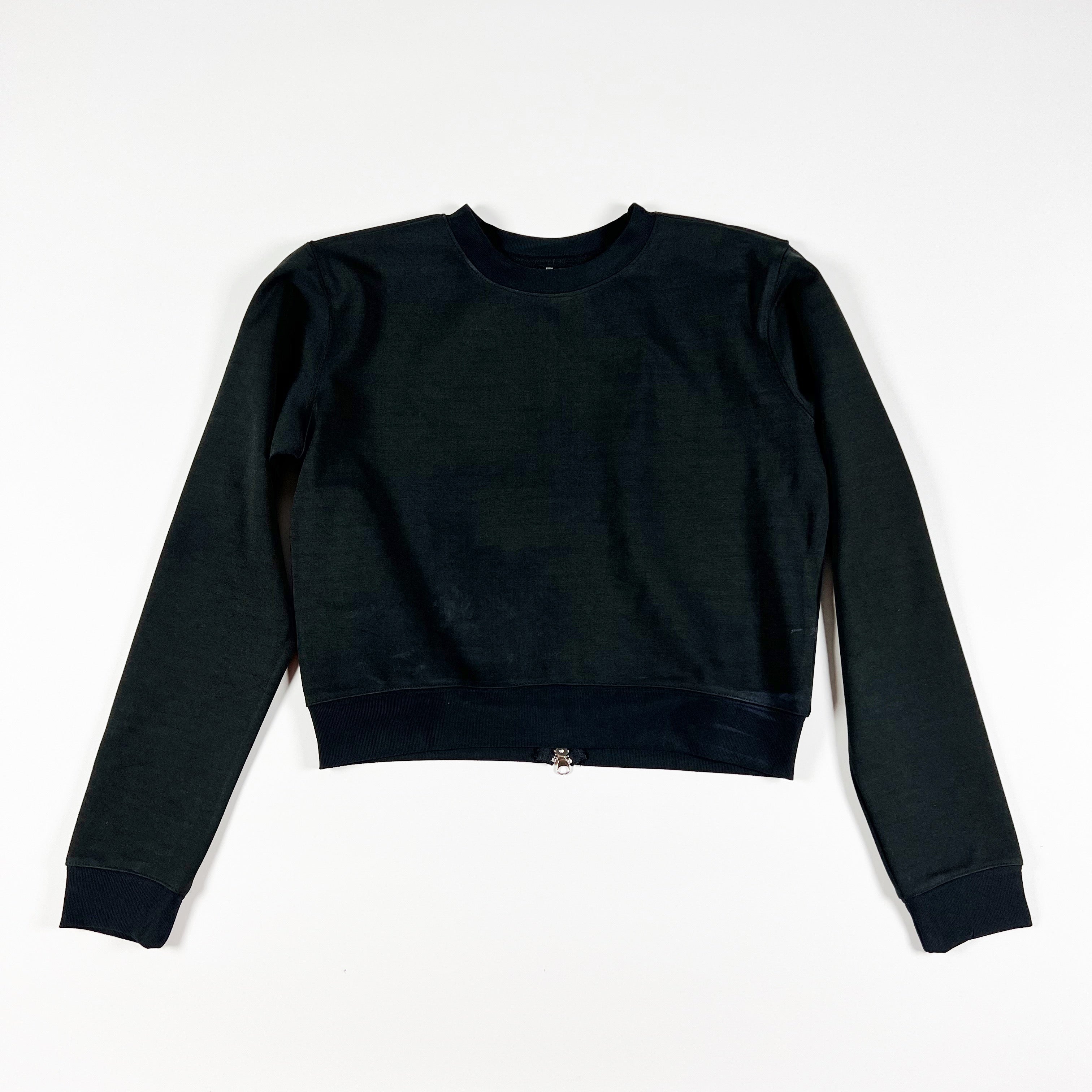 The Set Active Crew Neck Long Sleeve Pullover Zipper Back Detail Sweater Black S