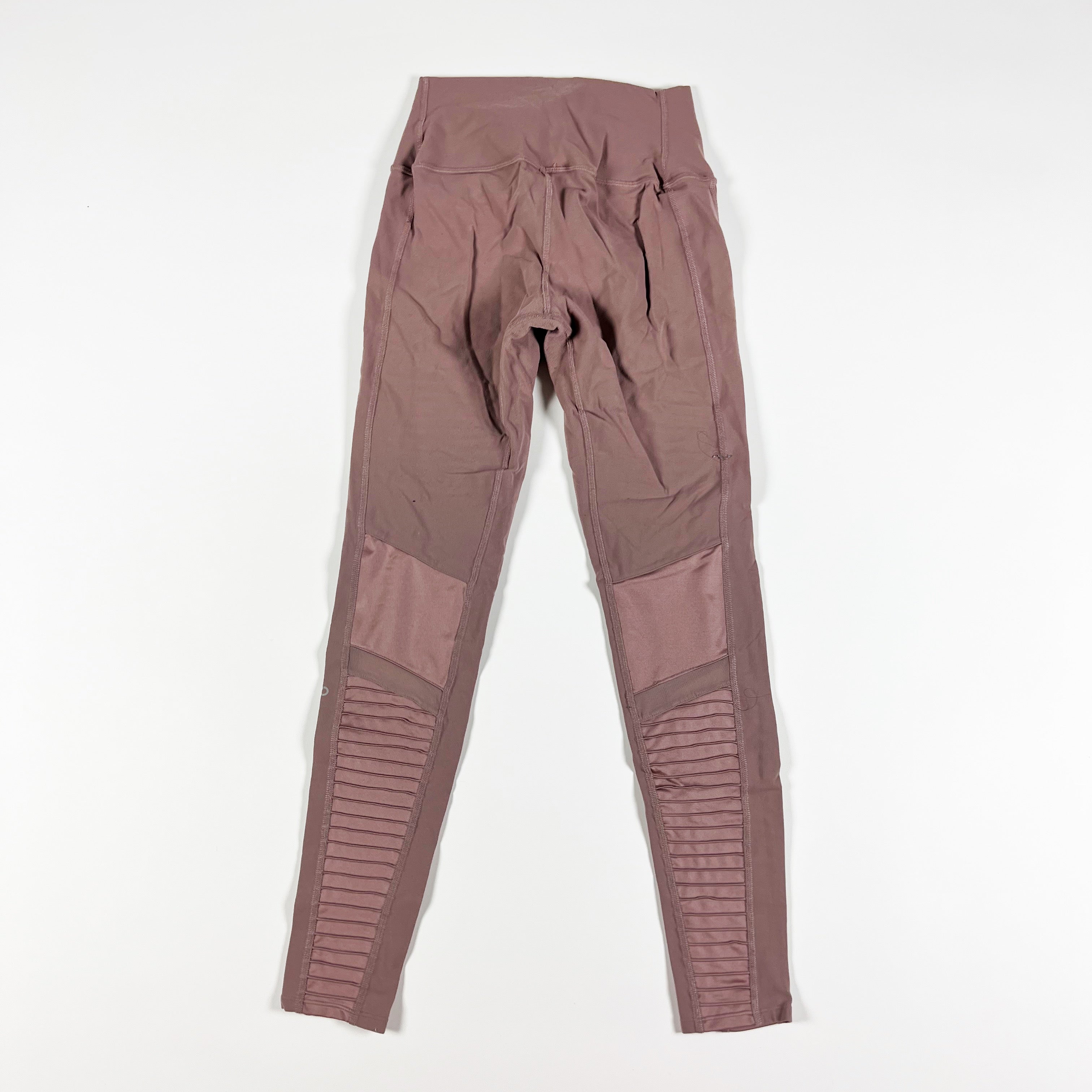 Alo Yoga Women's Moto Textured Mesh Panel High Rise Leggings Smoky Quartz M