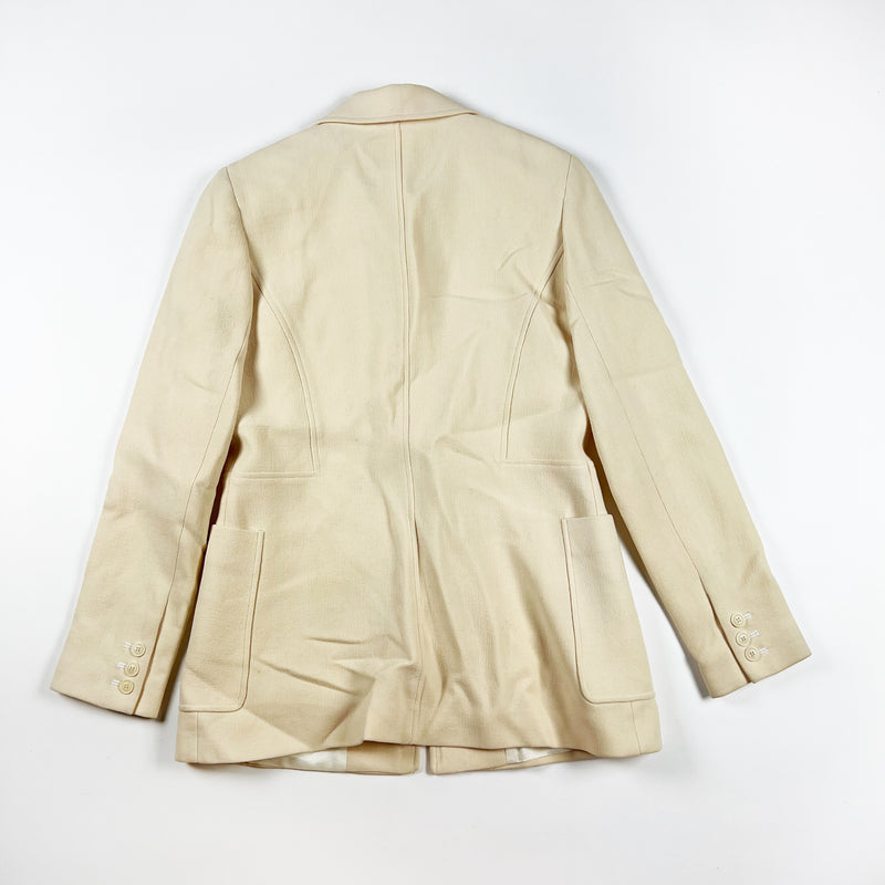 Oscar De La Renta Vintage Wool Collared Button Front Structured Jacket Ivory 10