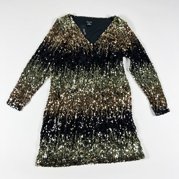 NEW City Chic Reese Gold Black Sequin Sparkle Embellished Cocktail Party Dress